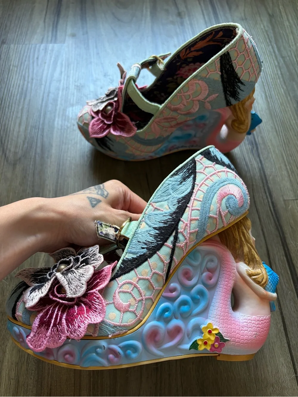 Irregular Choice - Aquata - Mermaid Floral Embroidered Mary Jane Wedge Heels